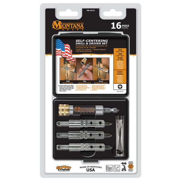 16pc Self Centering Drill & Driver Set - Montana Brand Tools