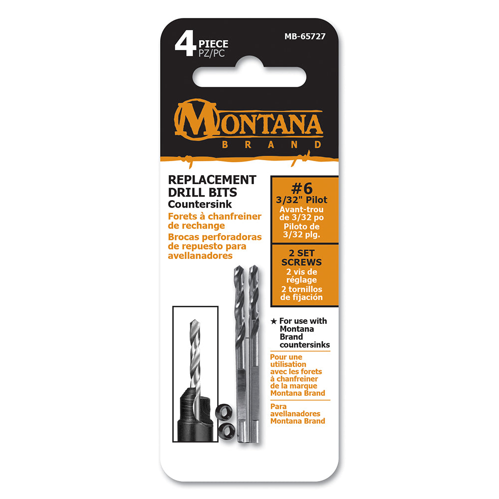 Montana Brand #6 Replacement Countersink Drill Bits with Set Screws